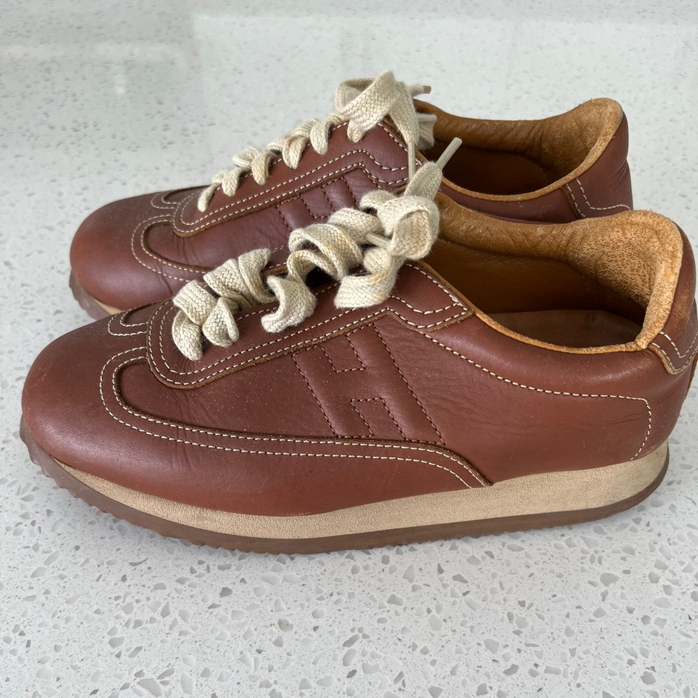 HERMES Suede Stadium sneakers Pink x Brown 38
